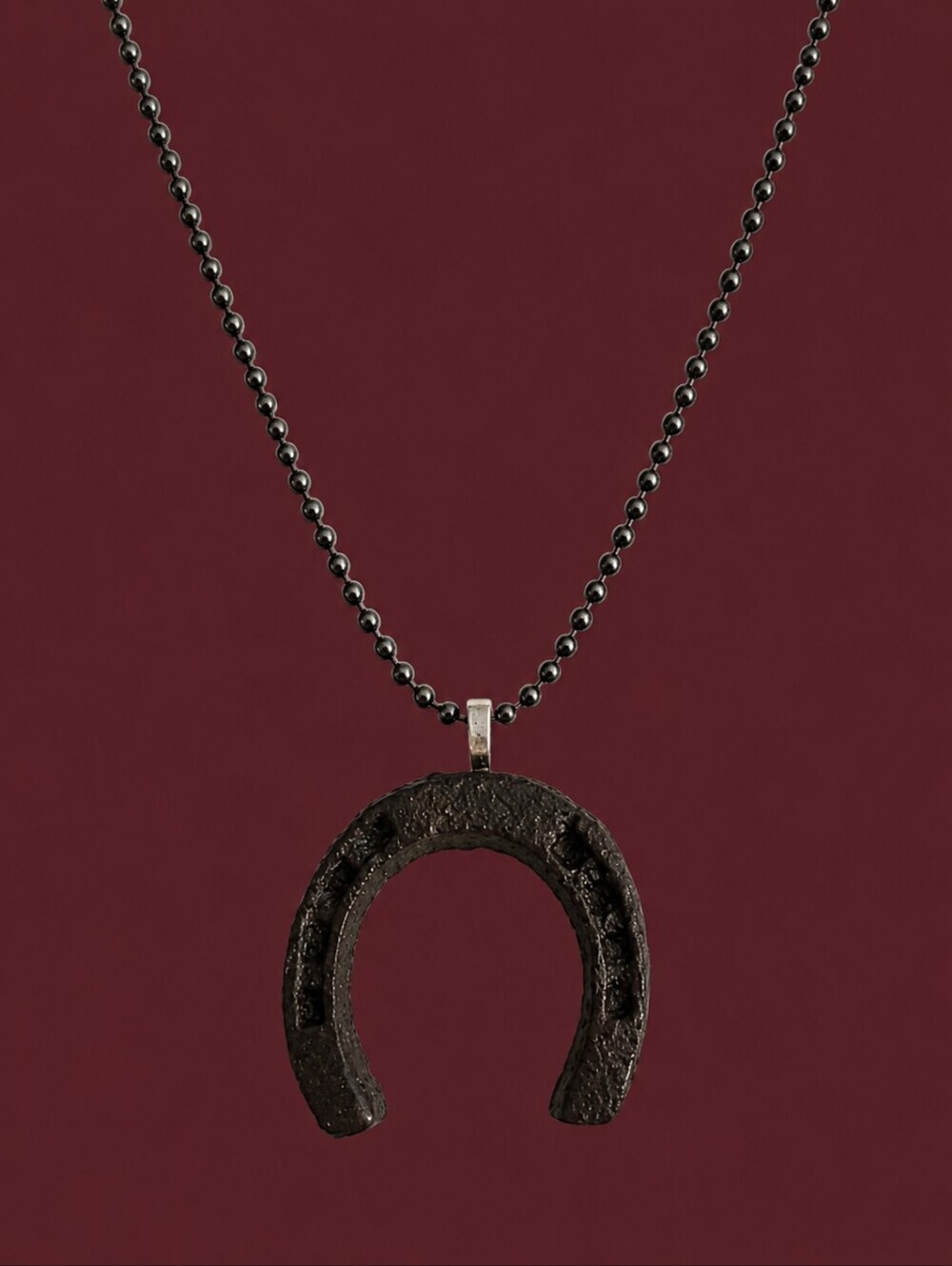 HANDMADE Unisex Rustic Pewter Horseshoe Gunmetal Ball Beaded Chain Necklace